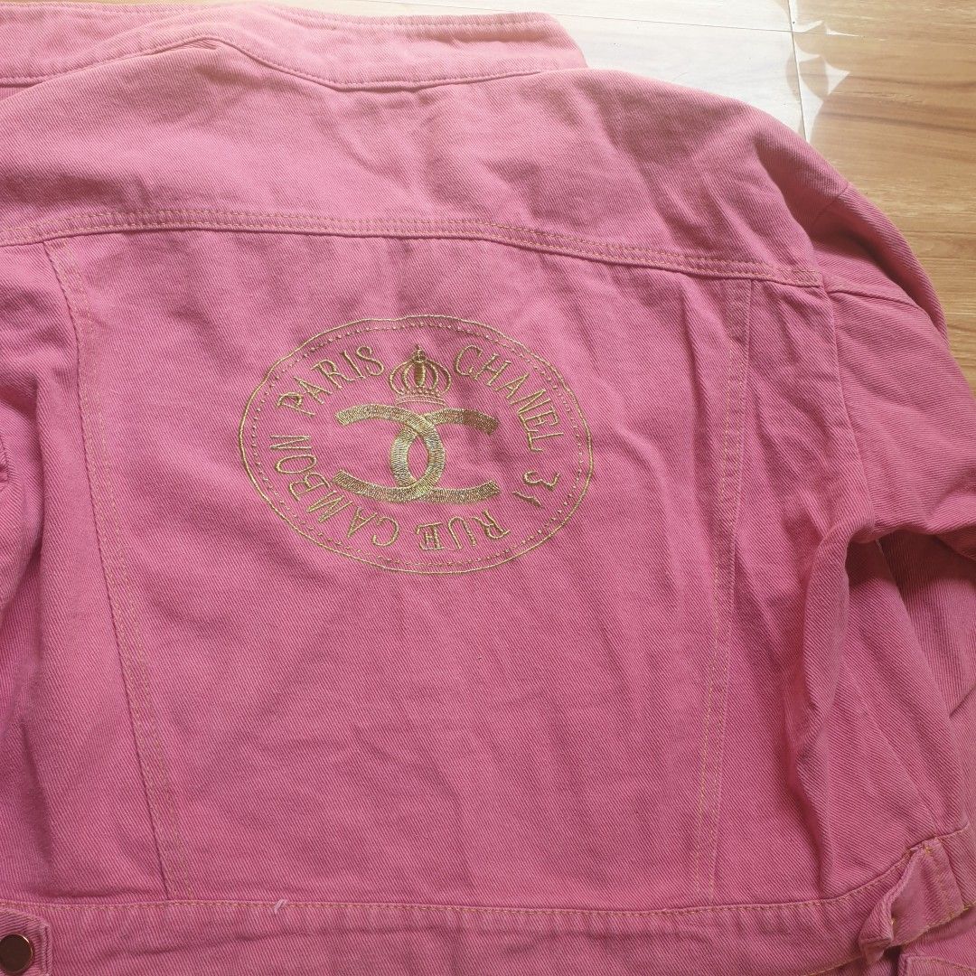 Chanel denim pink replica only (Category: Coats, Jackets and Outerwear) located in Paranaque City. Submitted by nvdluxurygoods (Listing ID 1470164222, Image 2). Description: denim jacket pink chanel note: class A only not authentic but quality is still amazing 10/10 large on tag but can fit to medium.