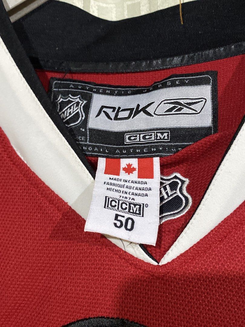 Chicago Blackhawks Patrick Kane Reebok CCM Jersey Size 50 (Category: Activewear) located in Caloocan City. Submitted by camarcenin42067 (Listing ID 1470280410, Image 2). Description: - Authentic Chicago Blackhawks hockey jersey - Player: Patrick Kane (#88 on back and sleeves) - Size: 50 (Made in Canada) - Brand: CCM with Reebok branding 24x33 - Colorway: Classic red, white, and black - Details: Large embroidered team crest on chest - Condition: C