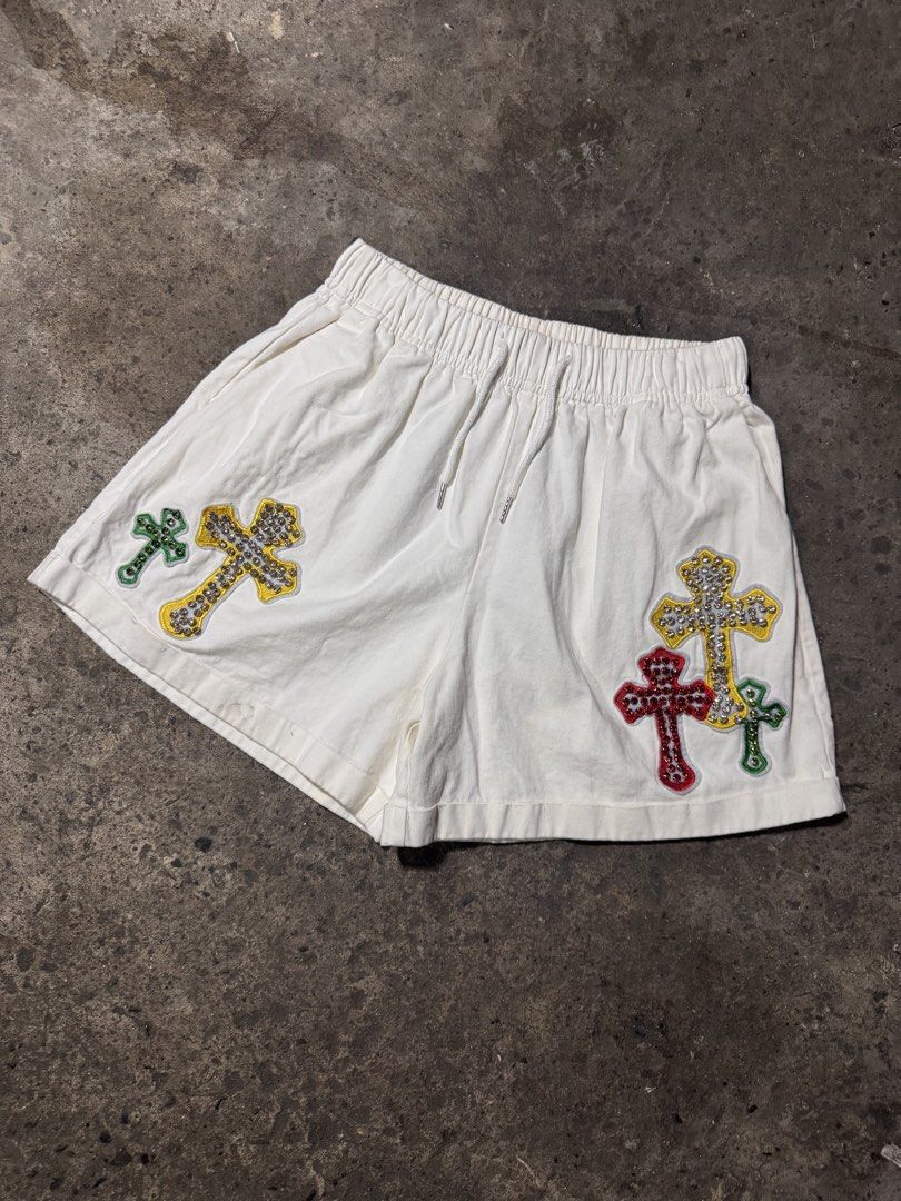 Chrome hearts Vibes short (Category: Shorts) located in Pasig City. Submitted by dripthrift1600 (Listing ID 1470320272, Image 1). Description: - Chrome Hearts vibes short - Good condition - Issue: None - Sizes: S - Dimes: 26x15.