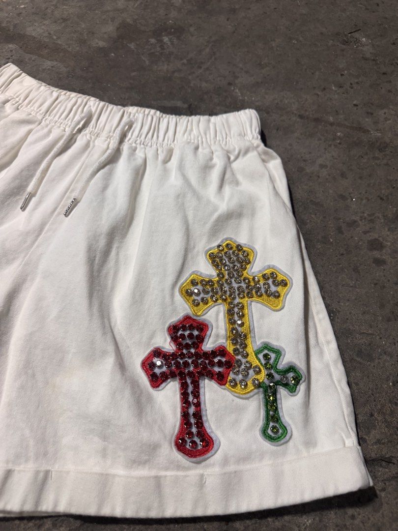 Chrome hearts Vibes short (Category: Shorts) located in Pasig City. Submitted by dripthrift1600 (Listing ID 1470320272, Image 3). Description: - Chrome Hearts vibes short - Good condition - Issue: None - Sizes: S - Dimes: 26x15.