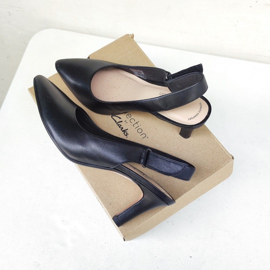 CLARKS Leather Slingback Heels (Category: Heels) located in Caloocan City. Submitted by iamqwertyy (Listing ID 1467177772, Image 1). Description: - Brand: Clarks (Model: Illeana Poppy) - Color: Black - Size: US 7 M / UK 4.5 D / EU 37.5 Comfort Features: Ortholite Footbed, Smooth Textile Linings, Durable Rubber Outsole Premium Leather Adjustable Hook and Loop Ankle Strap .