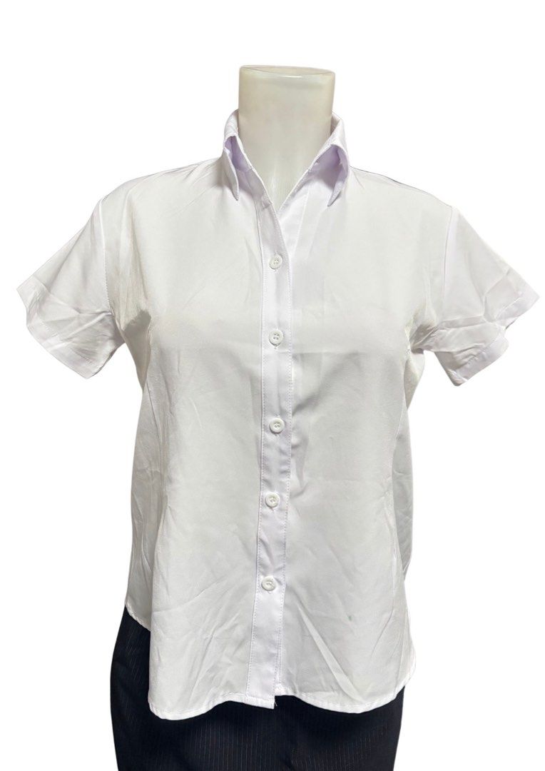 Classic White Short-Sleeve Blouse (Category: Shirts) located in Caloocan City. Submitted by shibowhii (Listing ID 1470233927, Image 1). Description: - Slim Fit - Used once only - runs small.