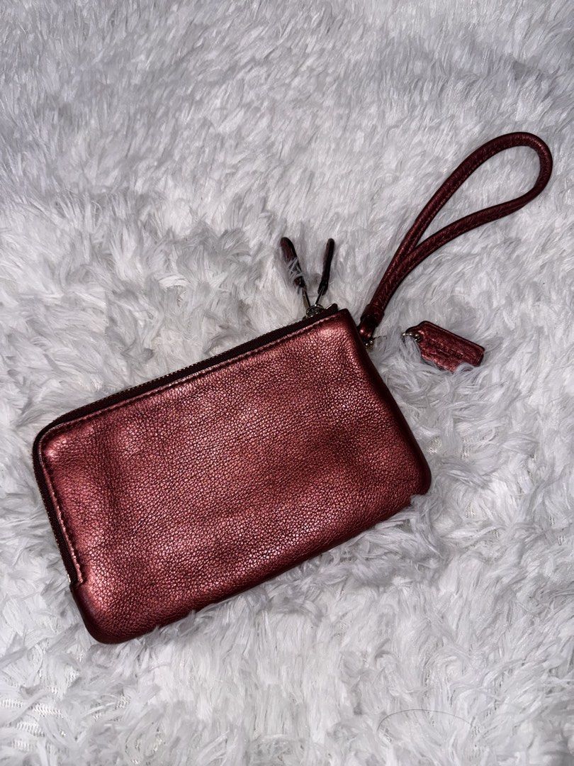 Coach Double Zip Wristlet in Metallic Cherry (Category: Luxury Bags & Wallets) located in Pasay City. Submitted by kiwimango03 (Listing ID 1470246884, Image 2). Description: Authentic Coach double zip wristlet in metallic burgundy or cherry color -gold hardwares -ykk zips -with etiquette (F66505) -preloved, pls manage your expectations .