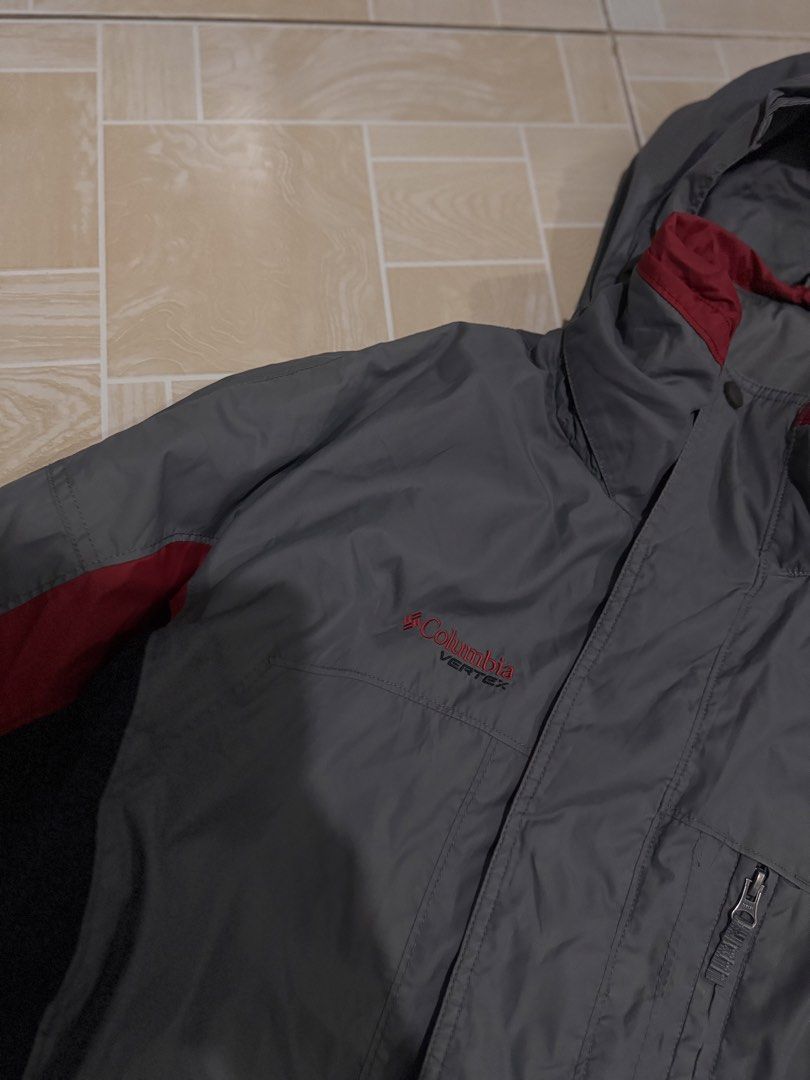 Columbia Vertex Bugaboo Waterproof Hooded Jacket (Category: Coats, Jackets and Outerwear) located in Alaminos. Submitted by outfitcheck.ph (Listing ID 1470298914, Image 2). Description: - Authentic Columbia Vertex Bugaboo jacket - Colorway: Grey, black, and red - Hooded design with adjustable drawstrings - Secure zip chest pocket - Embroidered Columbia Vertex branding on chest and sleeve - Bugaboo text detail on the hood - Ideal outdoor outerwear