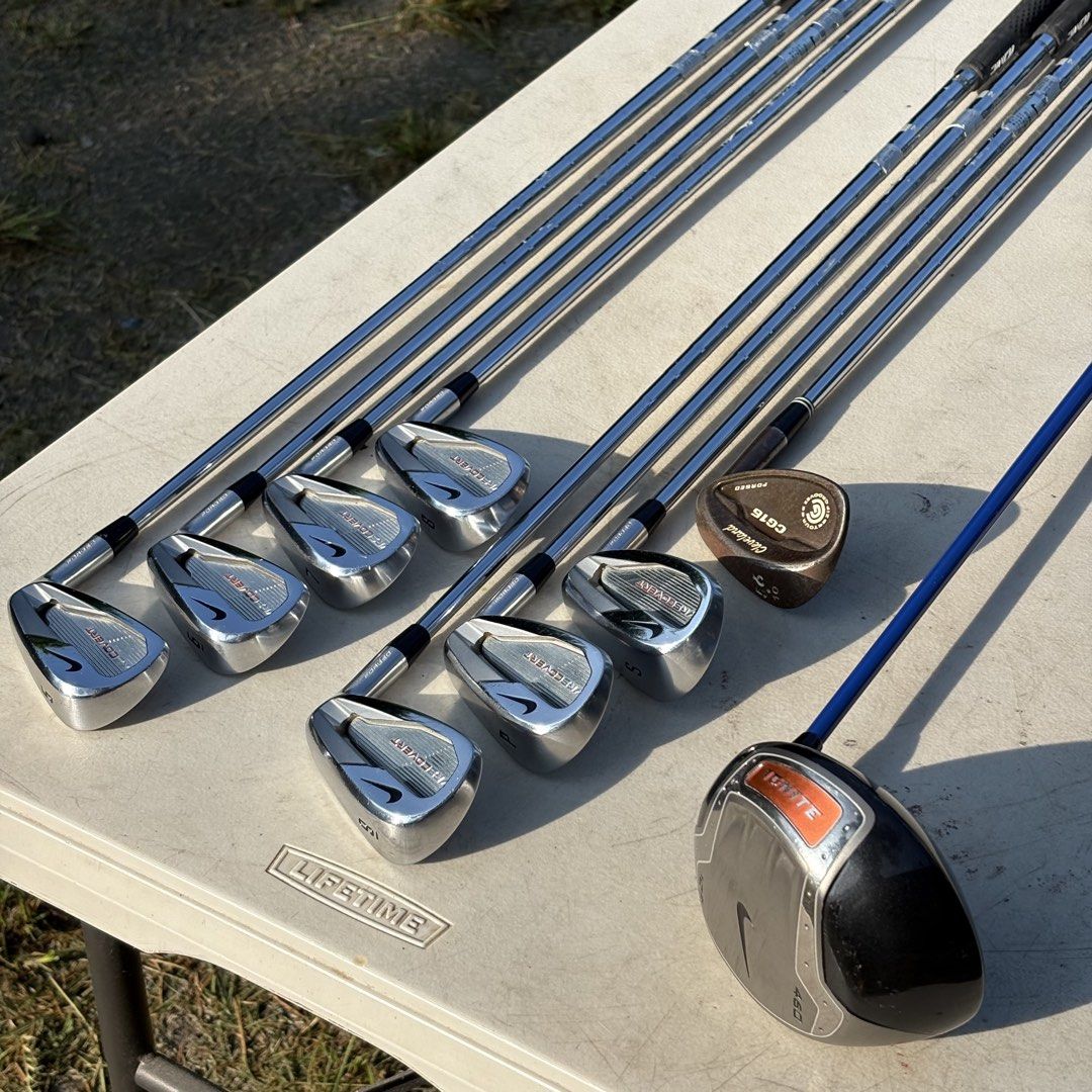 Complete Nike Golf Set + Cleveland Wedge (Authentic) (Category: Golf) located in Porac. Submitted by jerawr09 (Listing ID 1470146347, Image 1). Description: 🔥RUSH / QUICK DEAL: Complete Nike Golf Set + Cleveland Wedge (Authentic) Selling a solid, ready-to-play Golf set for a steal price! Price: ₱10,800 (Quick Sale) 📍 Location: Porac / Angeles / Pampanga (Meetup or Shipping) — SET INCLUDES: 1. NIKE VR_S COVERT FORGED IRONS • 5, 6, 7, 8, Pitching