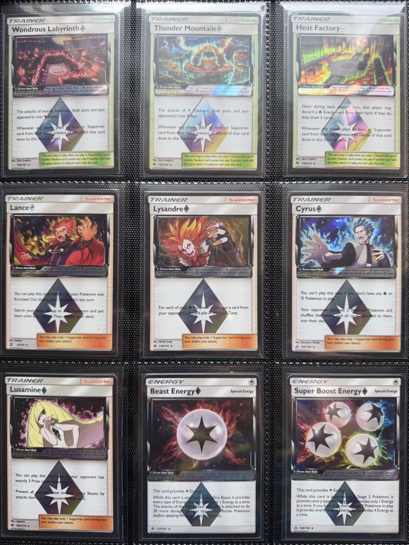 Complete Prism Star Set (Category: Card Packs) located in Mandaluyong City. Submitted by meister.vault (Listing ID 1470241837, Image 3). Description: Complete Prism Star Set from Sun & Moon era. Double-sleeved and with top loader.