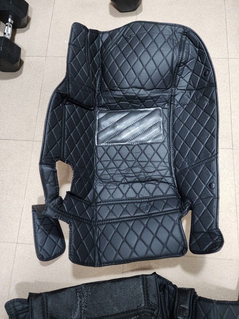 Corolla Cross Black Car Floor Mat Set, Quilted Diamond Pattern (Category: Upholstery, Seatcovers and Other Interior Parts and Accessories) located in Pasig City. Submitted by nickjrgw (Listing ID 1470252945, Image 2). Description: - Full set of black car mats in a stylish diamond stitch quilted design - Made from premium, easy-to-clean faux leather material - Includes front and rear seat floor mats plus a large cargo trunk liner - Equipped with a