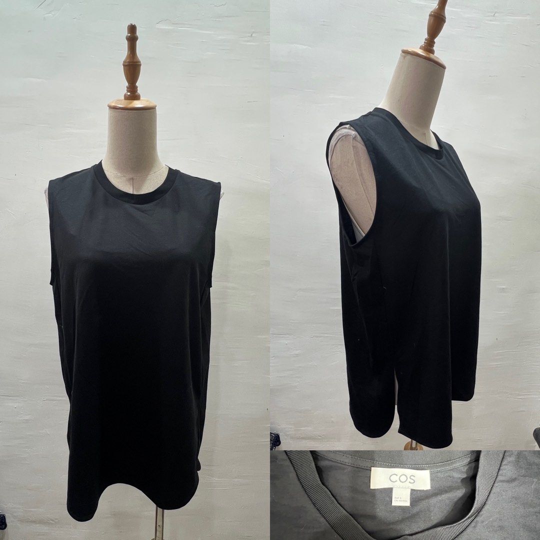 COS Black Sleeveless Top Tank Size S (Category: Sleeveless) located in Bacolod City. Submitted by bhabissagal-05763 (Listing ID 1470288814, Image 1). Description: - Brand: COS - Color: Black - Size: S - Design: Round ribbed neckline, relaxed fit, curved hem with side slits - Style: Clean minimalist, great for layering or standalone wear on warm days.