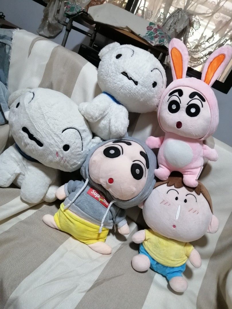 Crayon Shin-chan and Shiro plush toy bundle (Category: Plushies & Soft Toys) located in Angono. Submitted by rlinee_93 (Listing ID 1470165206, Image 1). Description: - Collection of Crayon Shin-chan plush toys including Shin-chan, Shiro, and other characters - Features Shin-chan in various fun outfits - Made with soft, huggable fabric material - Sold as a bundle - Clean and well-kept condition.