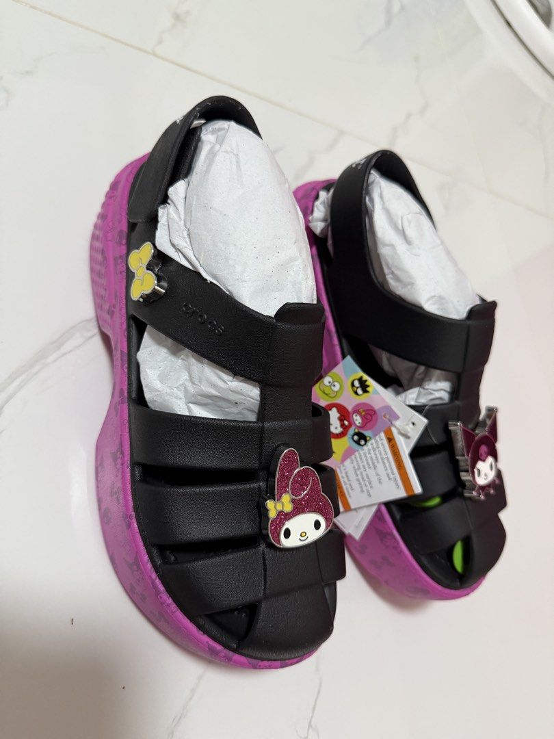 Crocs Melody × Kuromi Wedge Stomp Sandals (Category: Wedges) located in Angeles City. Submitted by missluxxe888 (Listing ID 1470348375, Image 3). Description: -Cute Melody × Kuromi wedge sandals - Ultra lightweight and water-friendly - Wedge heel for comfort and style - Durable and long-lasting - Adorable 3D Melody and Kuromi charms included - Non-slip sole for safety - Easy to clean.