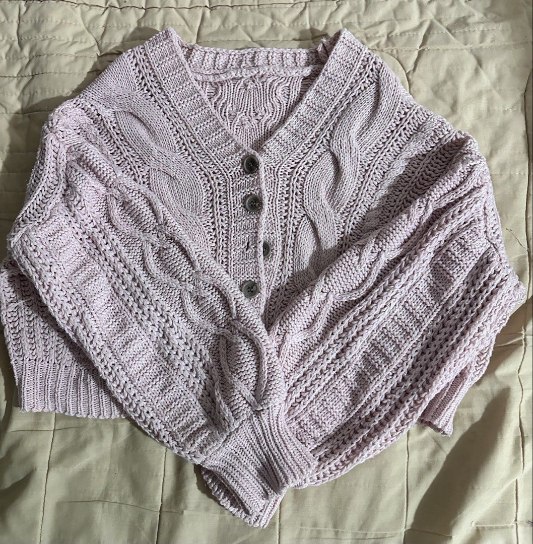 Cute Pink Knitted Sweater (Category: Coats, Jackets and Outerwear) located in Quezon City. Submitted by hennessyscloset (Listing ID 1470148127, Image 1). Description: Preloved pink knitted sweater. No flaws or defect, just signs of usage. Free size but can fit XS-Medium Rfs: Decluttering.