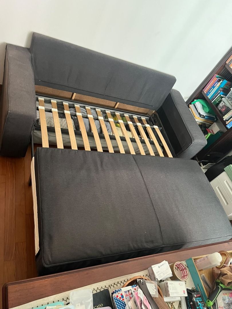 Dark Grey Pull Out Sofa Bed with Slatted Base, Furniture & Home Living ...
