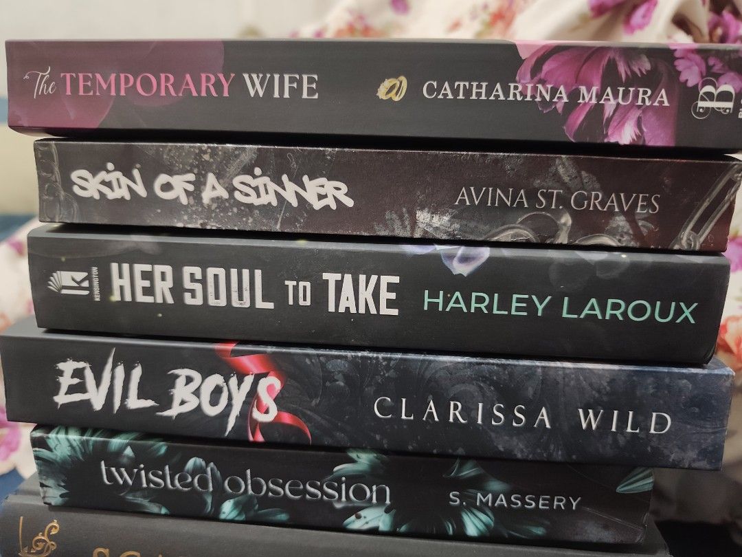 Dark Romance and YA Contemporary Book Bundle (Category: Storybooks) located in Taguig. Submitted by richocaholic (Listing ID 1470257253, Image 2). Description: 📚 BOOKS FOR SALE! All prices are listed below. 𐙚 Scarred (Deluxe) — ₱800 𐙚 Her Soul to Take — ₱600 𐙚 Skin of a Sinner — ₱600 𐙚 Evil Boys — ₱700 𐙚 The Temporary Wife — ₱600 𐙚 Girl in Pieces — ₱400 each | ₱1,000 for the set 𐙚 Twisted Obsession — ₱600 📍 Location: Taguig City 🚚 MOD: 
