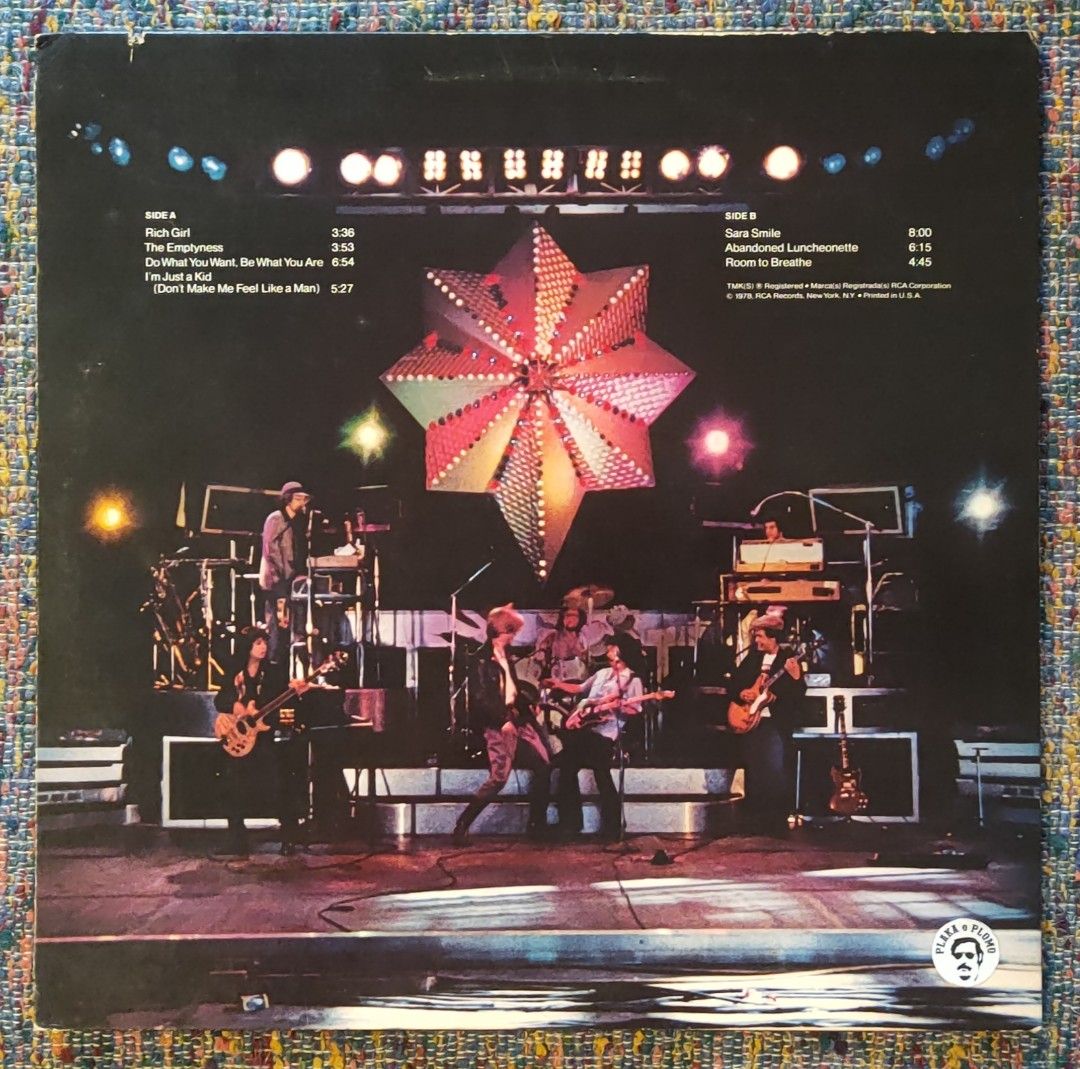 Daryl Hall & John Oates - Livetime LP Vinyl Record (Category: Vinyls) located in Quezon City. Submitted by plaka.o.plomo (Listing ID 1470224188, Image 2). Description: Artist(s) : Daryl Hall & John Oates Album : Livetime Year : 1978 Media : VG+ Color : Black Sleeve : VG+ No. : 1x Vinyl Size : 12" RPM : 33 Country : US Catalog No. : AFL1-2802 Tracklist : - Side A 1. Rich Girl 3:36 2. The Emptyness 3:53 3. Do What You Want, Be What You Are 6:54 4. 