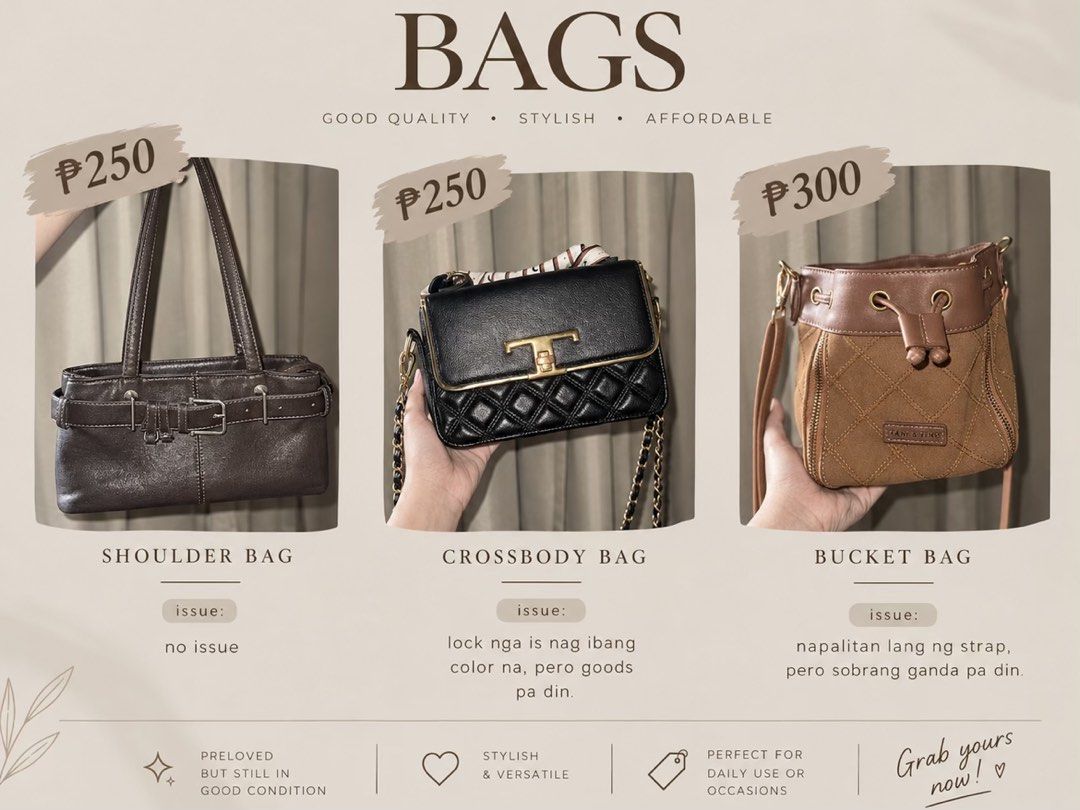 Declutter Finds! (Bags and cardi) (Category: Luxury Bags & Wallets) located in Castillejos. Submitted by syi_lah (Listing ID 1470275767, Image 1). Description: DECLUTTER FINDS!! Prices for each item are indicated in the photos..