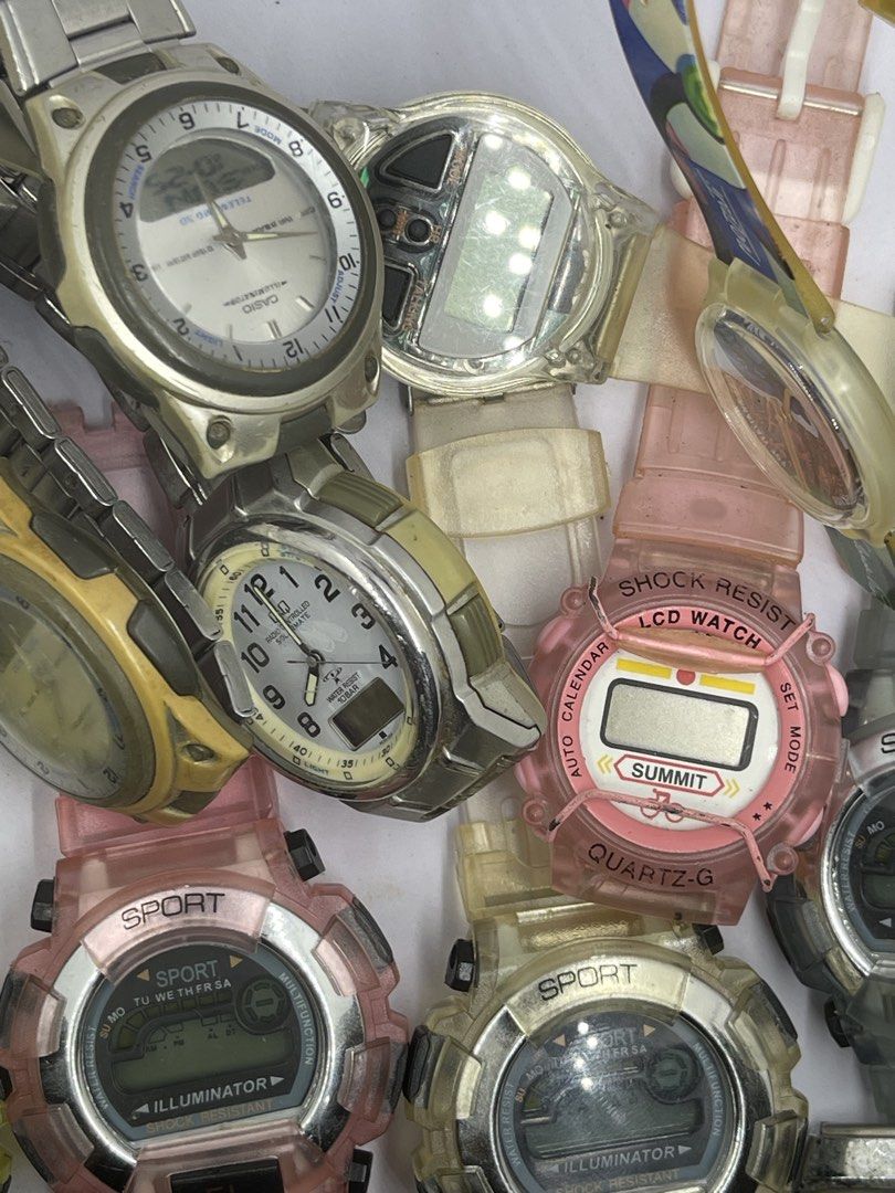 Defective digital watches (Category: Men's Watches) located in Surigao. Submitted by curatedwatchesph (Listing ID 1470301767, Image 2). Description: Take all. Some are working. 22pcs Free shipping.