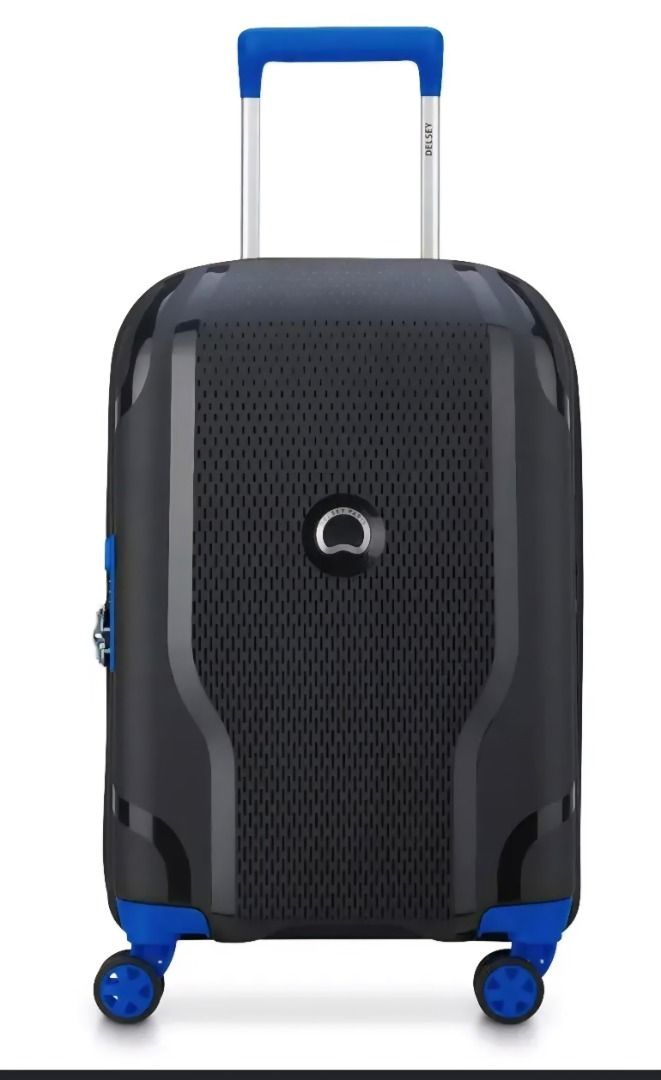 Delsey Paris Black Blue Spinner Suitcase Hard Shell (Category: Luggage) located in Mandaluyong City. Submitted by jomont (Listing ID 1470169029, Image 1). Description: - Brand: Delsey Paris - Color: Black with bold blue accents - Size: Ideal for weekend trips and carry-on travel - Mobility: 4 smooth-rolling wheels and a smooth telescoping handle - Security: Built-in combination lock for main zippers - Design: Durable hard shell with a perforated 