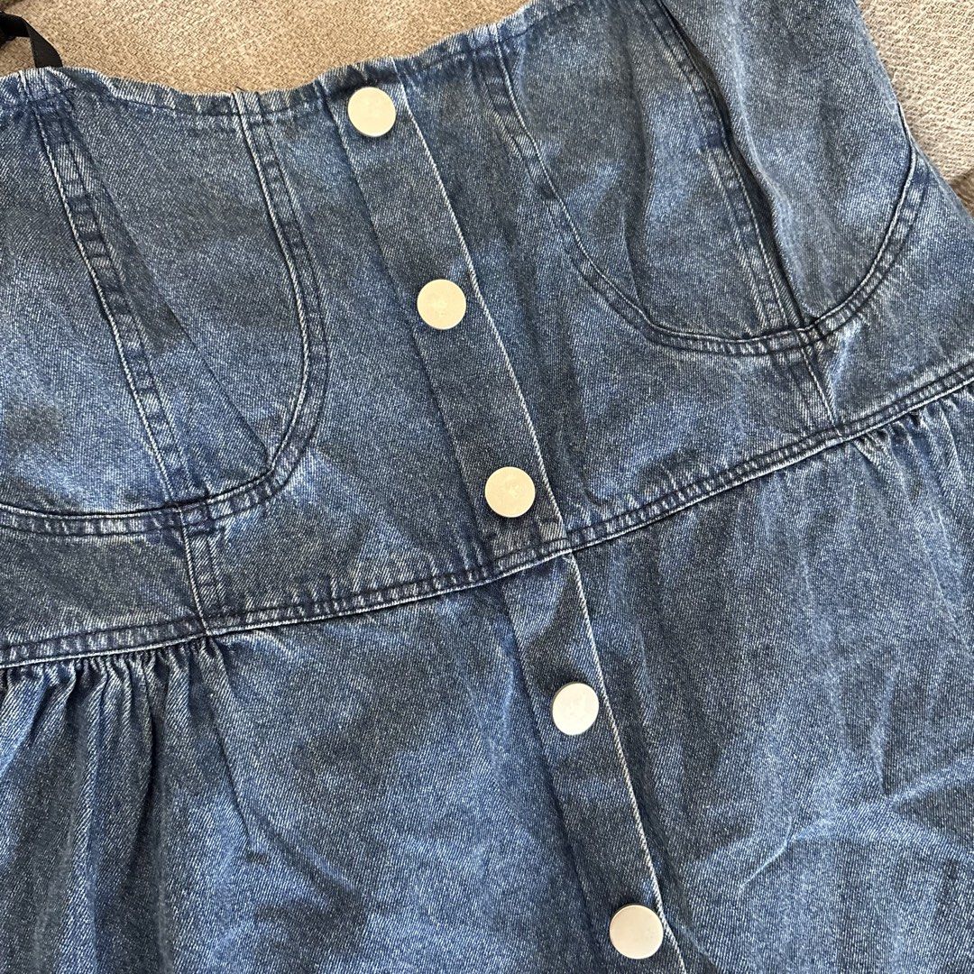 Denim Midi Dress Button Front Adjustable Straps (Category: Dresses) located in Pasig City. Submitted by _jinwifeu_ (Listing ID 1470221894, Image 3). Description: 📏 fits small to medium 📍 ortigas, pasig 💸 maribank,bdo, gcash, maya 🚚 same day delivery (lalamove, grab etc).