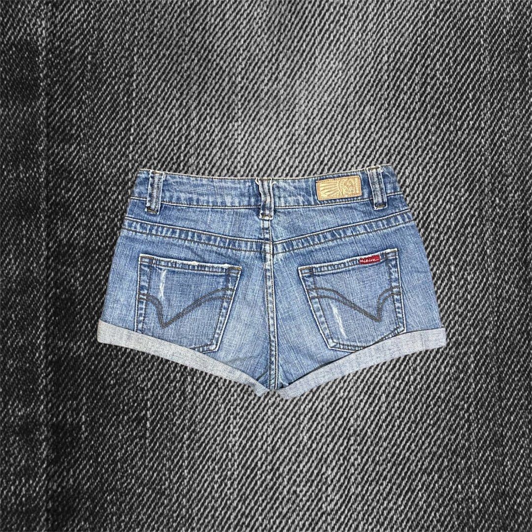 Denim wash micro shorts-Low rise (Category: Shorts) located in Caloocan City. Submitted by blairbyysha (Listing ID 1470315582, Image 2). Description: Size 26 Length 8 Hard denim.