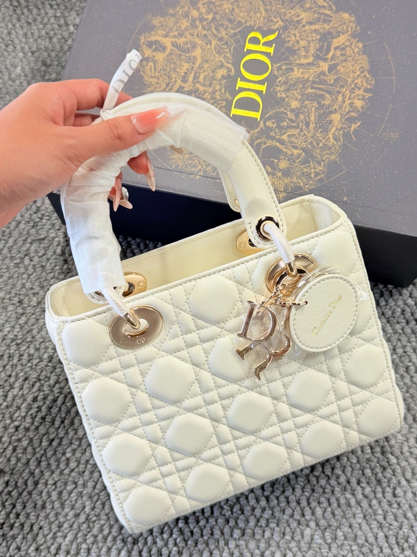 Dior Lady Dior Small White Cannage Lambskin, Silver Hardware, Full Set ...
