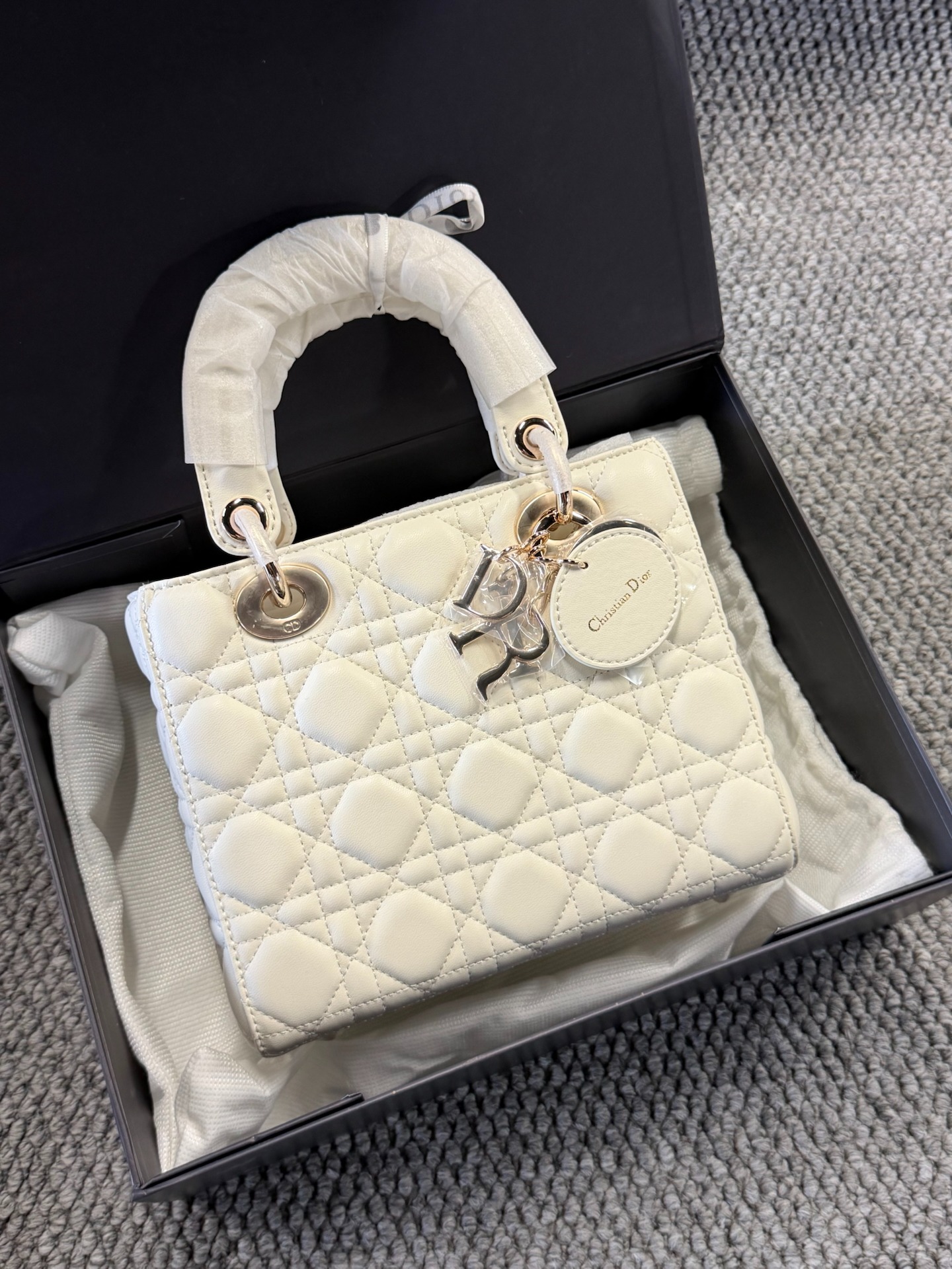 Dior Lady Dior Small White Cannage Lambskin, Silver Hardware, Full Set ...