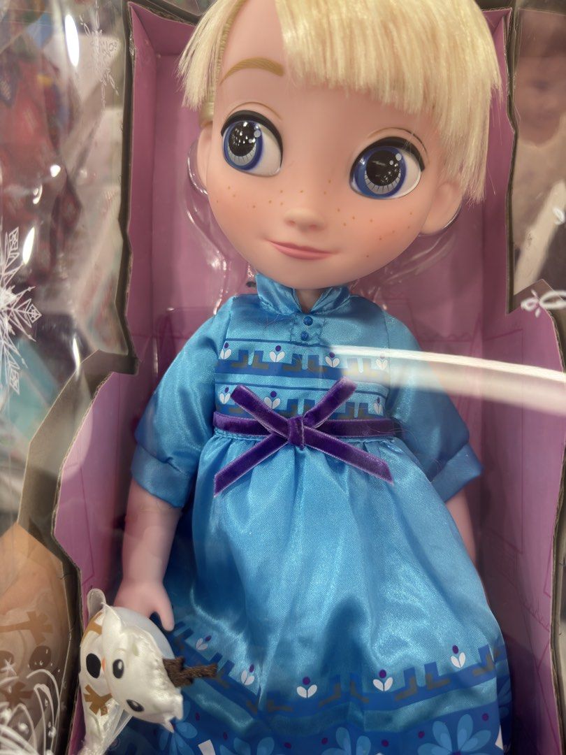 Disney Animator Elsa doll with Olaf plush (Category: Plushies & Soft Toys) located in Davao. Submitted by zoe_1820 (Listing ID 1470292018, Image 1). Description: - Authentic Disney Frozen Anna doll in her signature blue dress with a purple velvet ribbon - Features cute short blonde hair, big blue eyes, and charming freckles - Includes an adorable mini plush Olaf toy - may factory issue sya yung damit nya may stain never been open -sealed.