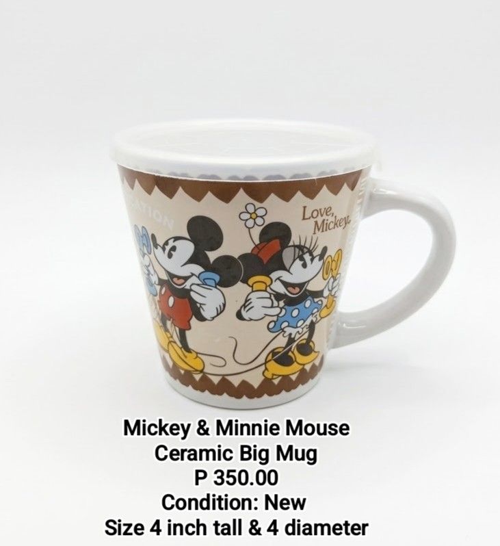 Disney Mickey & Minnie Ceramic Mug (Category: Coffee & Tea Tableware) located in Binan City. Submitted by mayjhe (Listing ID 1470162365, Image 1). Description: 💛 For Sale 💛 🌸 Disney Mickey Mouse 🍀 Ceramic Mug 📍 Condition: Good 💰 Price is ₱ 300.00 👉 Other details posted 🇵🇭 Location Biñan Laguna 🛵 Courier J& T and Lalamove 📋 Shipping by schedule 📍 NO COD & COP 📌 All items are carefully packed and labeled with Fragile stickers for break