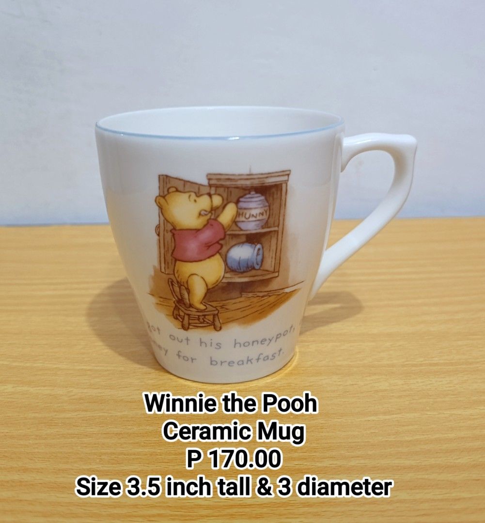 Disney Winnie the Pooh Ceramic Mug (Category: Coffee & Tea Tableware) located in Binan City. Submitted by mayjhe (Listing ID 1470164284, Image 1). Description: 💛 For Sale 💛 🌸 Disney Winnie the Pooh 🍀 Ceramic Mug 📍 Condition: Good 💰 Price is ₱ 170.00 👉 Other details posted 🇵🇭 Location Biñan Laguna 🛵 Courier J& T and Lalamove 📋 Shipping by schedule 📍 NO COD & COP 📌 All items are carefully packed and labeled with Fragile stickers for br