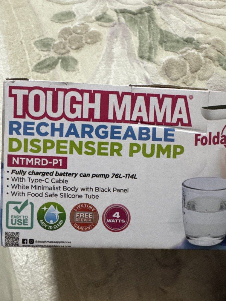Dispenser Pump (Category: Water Purifiers & Dispensers) located in Quezon City. Submitted by younik_finds (Listing ID 1470245977, Image 1). Description: TOUGH MAMA Rechargeable Dispenser Pump Rfs extra will not use.