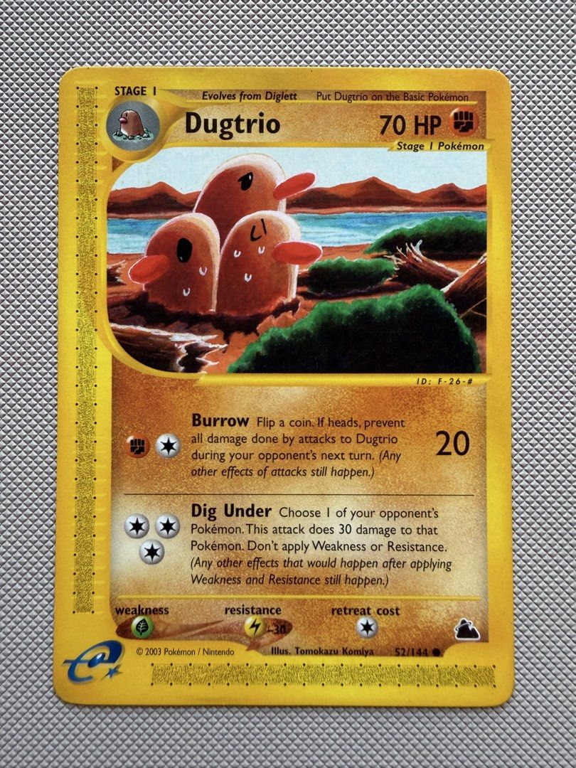 Dugtrio 52/144 Common (Category: Raw Singles) located in Mandaluyong City. Submitted by meister.vault (Listing ID 1470151447, Image 1). Description: Moderately Played Dugtrio Skyridge.
