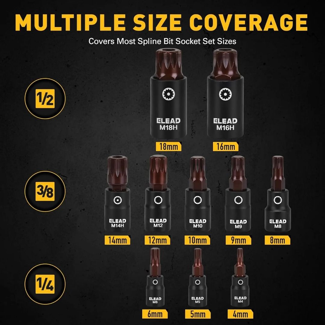 ELEAD 13PC XZN Triple Square Spline Bit Impact Socket Set - Premium S2 ...