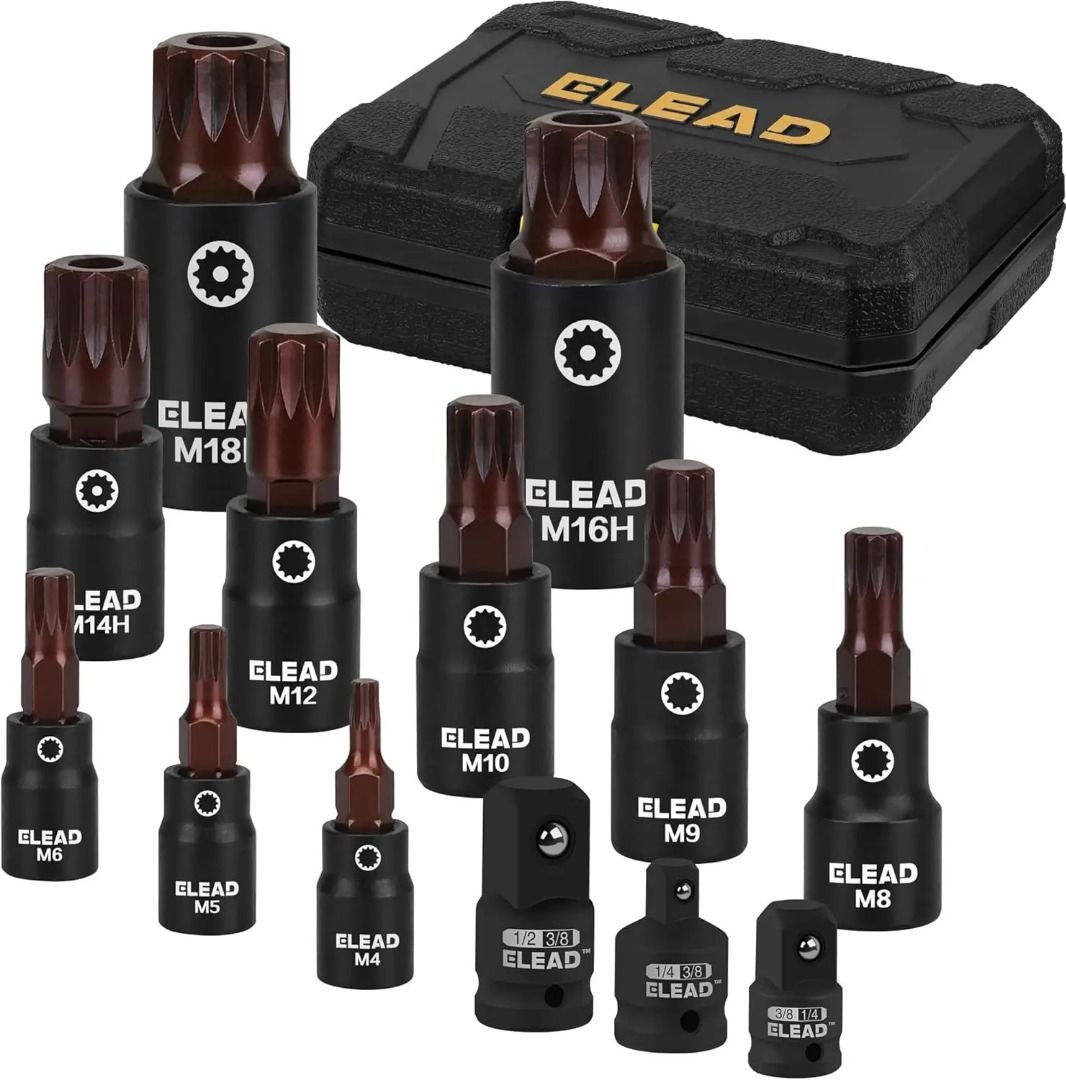 ELEAD 13PC XZN Triple Square Spline Bit Impact Socket Set - Premium S2 ...