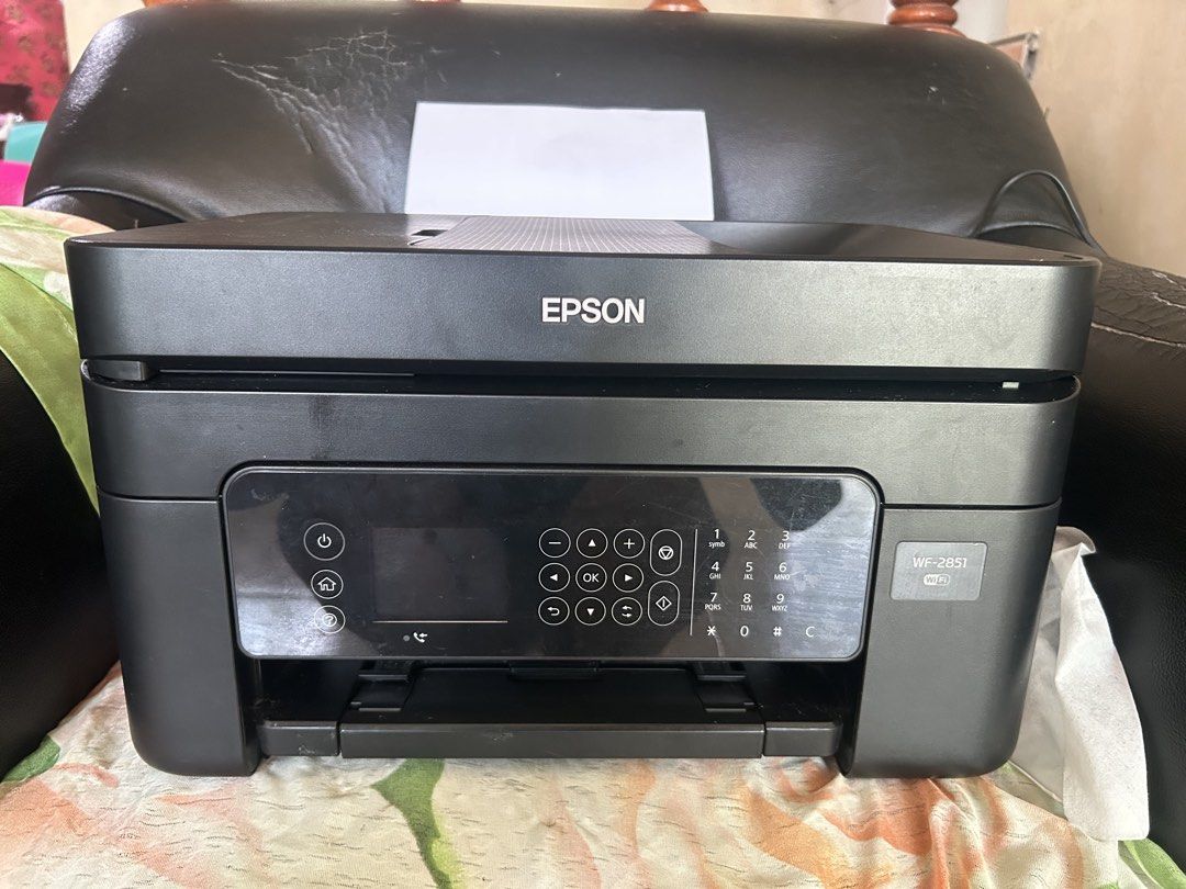 Epson WorkForce WF-2851 Wireless All-in-One Printer (Category: Printers, Scanners & Copiers) located in Tuguegarao City. Submitted by eliwyxzs (Listing ID 1470156593, Image 1). Description: -matagal ng hindi ginagamit, nakastock lang then nung triny na ulit is nag p-print nalang ng colored then need ng cleaning😓 -Bought it for 19k+ (price is still negotiable) - Model: Epson WorkForce WF-2851 (Black) - Functions: All-in-one wireless printing, sca