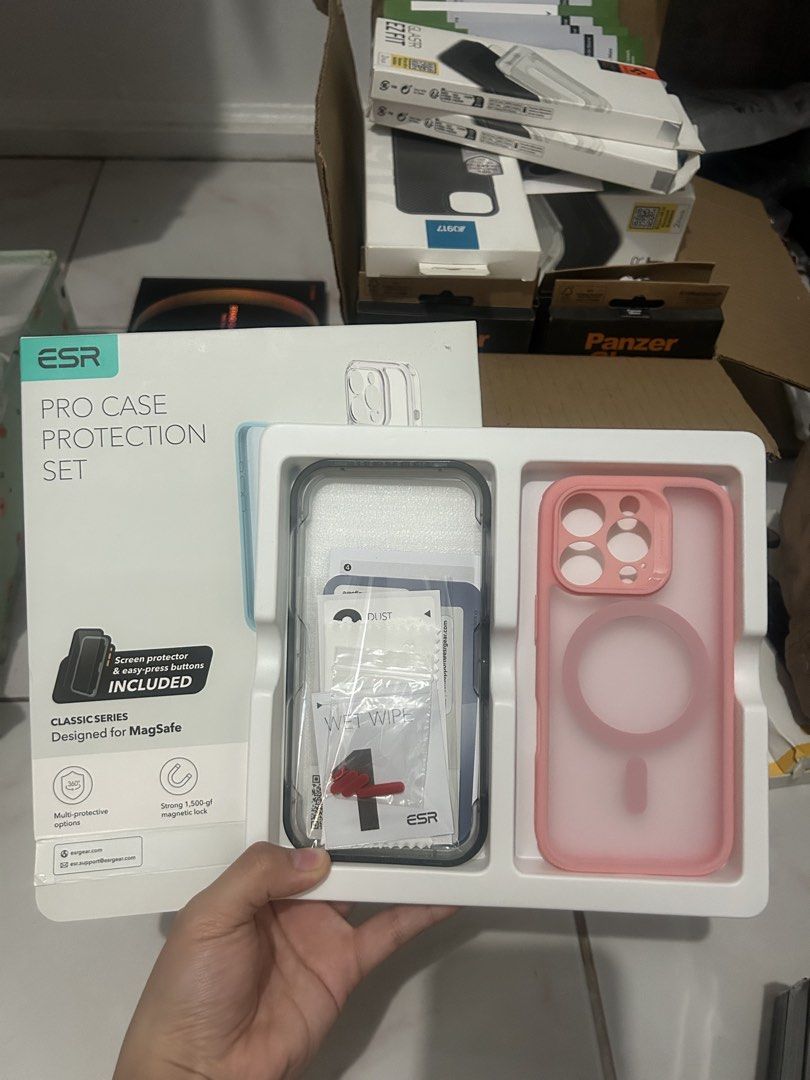 ESR Iphone 16 Pro case with screen protector and easy-press button (magsafe) (Category: Cases & Sleeves) located in Paranaque City. Submitted by fielasanik-anik (Listing ID 1470344477, Image 1). Description: ESR Iphone 16 Pro case with screen protector and easy-press button (magsafe) - original and brandnew - With screen protector application guide - With care card (with qr that redirects to website) Mod: gcash,maya,gotyme,bpi Delivery: lalamove,