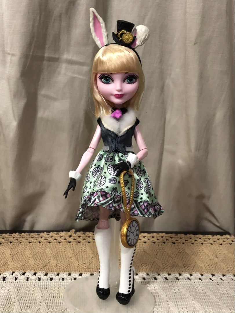 Ever After High Bunny Blanc Doll (Category: Figurines & Statues) located in Manila. Submitted by queen_princess.collections (Listing ID 1470188149, Image 1). Description: - Sold as is - Almost brand new - Tight joints - Complete outfits and accessories - Accessories: Miniature top hat headband with rabbit ears and gold pocket watch bag - Clean clothing and accessories with fully moveable joints - Fixed price - No trading - No reservations - First