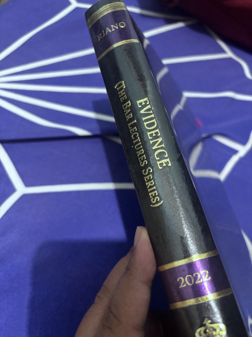 Evidence The Bar Lectures Series 2022 Willard B Riano (Category: Textbooks) located in Zamboanga. Submitted by shaliscloset (Listing ID 1470287367, Image 2). Description: Title: Evidence by Willard B. Riano Edition: 2022 Edition by Rex Education Note: My name is engraved on the cover. Highlights and pencil notes written on some pages..