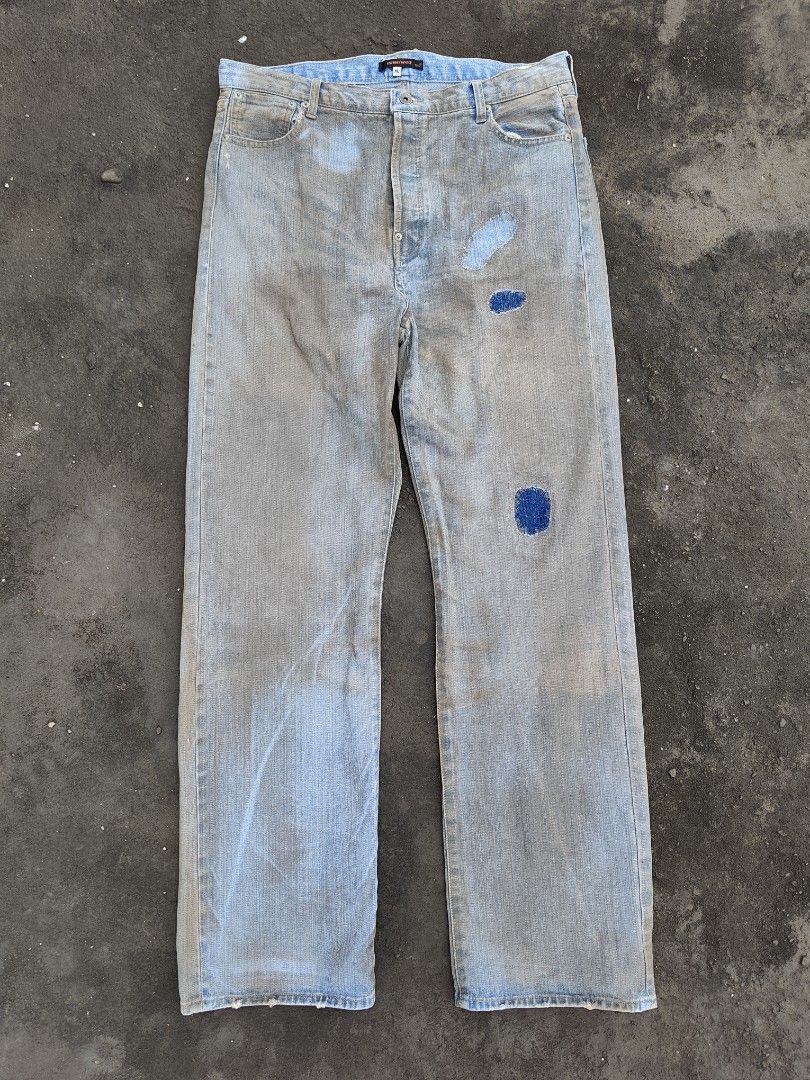 Exhibitionist Washed Distressed Patchwork Denim Jeans (Category: Jeans) located in Bulacan. Submitted by thrifttoria1036372 (Listing ID 1470231249, Image 1). Description: Exhibitionist by tettsu Features a distressed dirt or muddy fade and patch work Dimes: Waist - 34 inch Outseam - 45 inch Hip - 20.5 inch Thighs -10.5 inch Leg opening - 9.5 inch Inseam - 31.5 inch Front rise - 15 inch Asking: 1300 shipped Loc: Guiguinto, Bulacan No issues, dm to