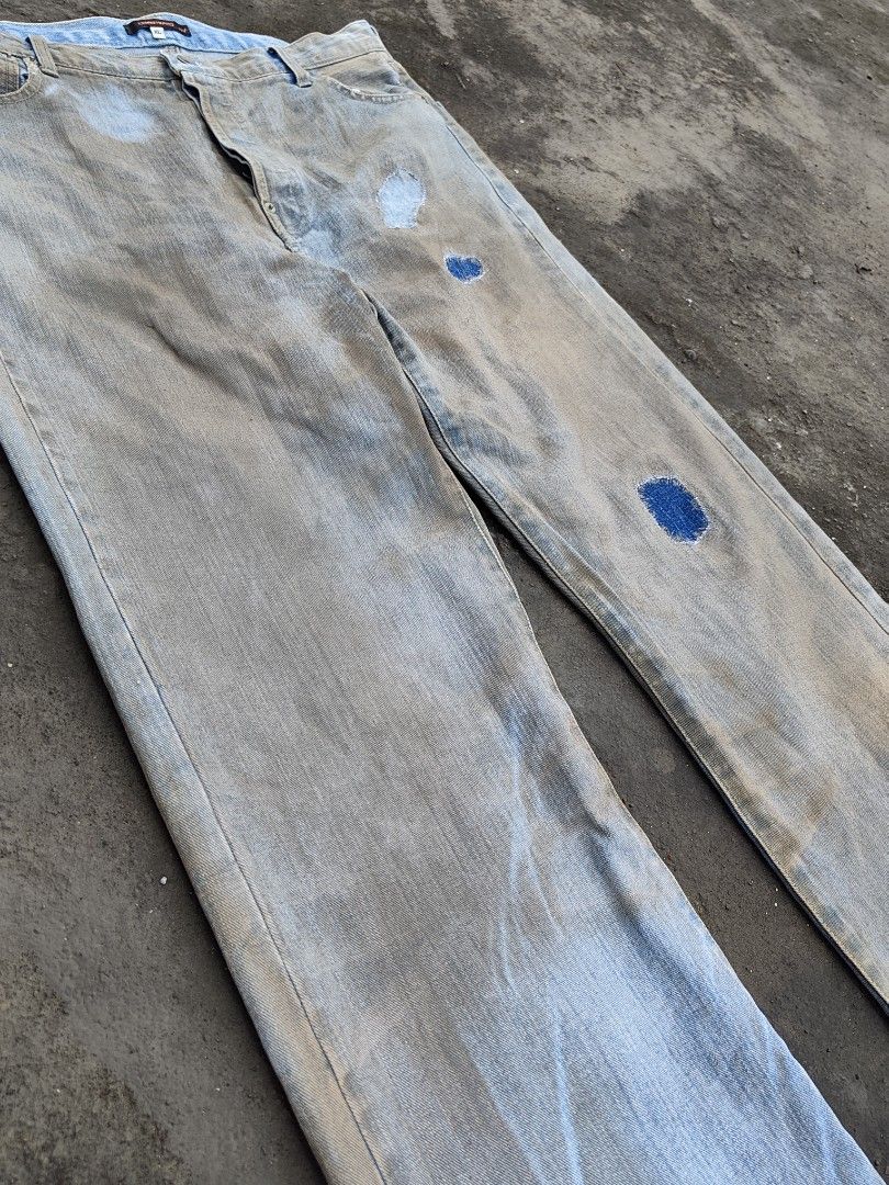 Exhibitionist Washed Distressed Patchwork Denim Jeans (Category: Jeans) located in Bulacan. Submitted by thrifttoria1036372 (Listing ID 1470231249, Image 2). Description: Exhibitionist by tettsu Features a distressed dirt or muddy fade and patch work Dimes: Waist - 34 inch Outseam - 45 inch Hip - 20.5 inch Thighs -10.5 inch Leg opening - 9.5 inch Inseam - 31.5 inch Front rise - 15 inch Asking: 1300 shipped Loc: Guiguinto, Bulacan No issues, dm to