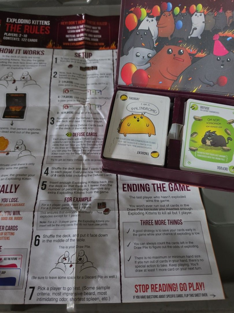 Exploding Kittens Party Pack Card Game (Category: Board Games & Puzzles) located in Manila. Submitted by kimmmiii999 (Listing ID 1470146166, Image 2). Description: - Game: Exploding Kittens Party Pack - Players: Supports up to 10 players - Gameplay: Fast-paced and easy to learn - Ideal For: Friends and family game nights - Condition: Standard board game packaging with clear text and artwork.