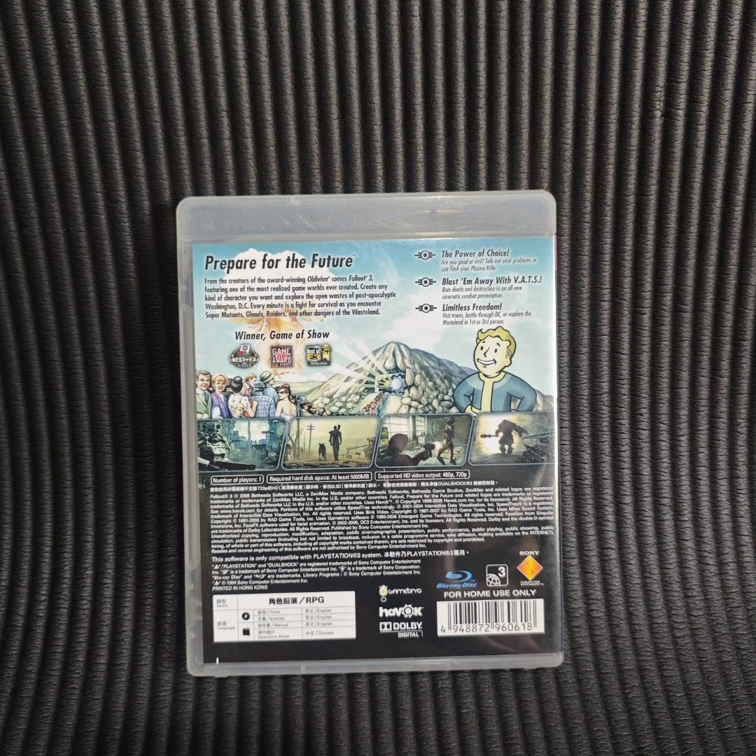 Fallout 3 PS3 Game R3 CIB (Category: PlayStation) located in Quezon City. Submitted by shopme_gadget30 (Listing ID 1470206488, Image 3). Description: kindly read the details first for sale fixed price mint condition tested and working with Case and disc game (no scratches) with Manual compatible to ps3 console R3 Region qc area meet up: sm north shipping fee must shoulder by the buyer via lalamove or grab payment: bdo/gcash happy gaming everyone.