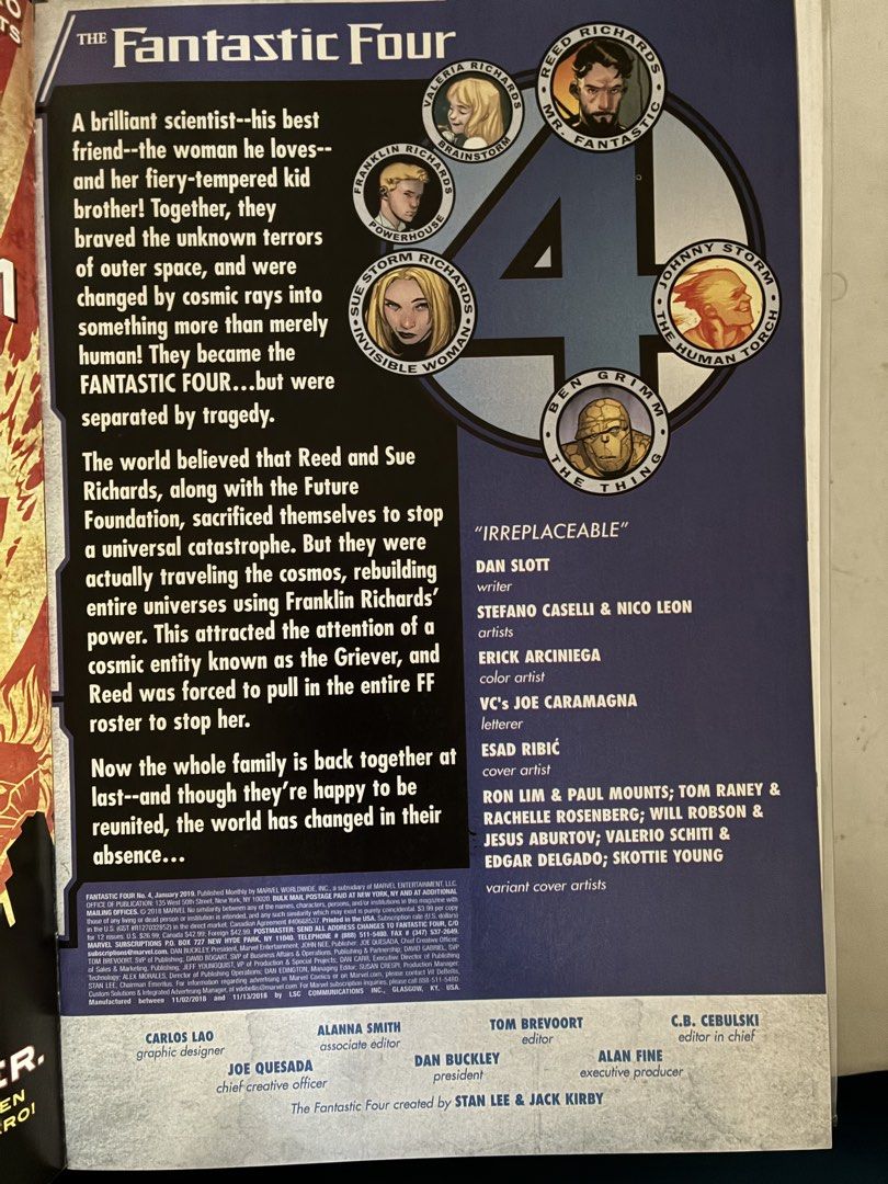Fantastic Four #4 Schiti Variant Edition (Category: Comics & Manga) located in General Mariano Alvarez. Submitted by spiderwebs3 (Listing ID 1470162644, Image 2). Description: Fantastic Four #4 (2018) Schiti Variant Edition (Yancy Street) Marvel Comics VF to NM stored in a protective sleeve Fantastic Four’s return to Earth after Secret Wars (2015) Fixed Price at 250.