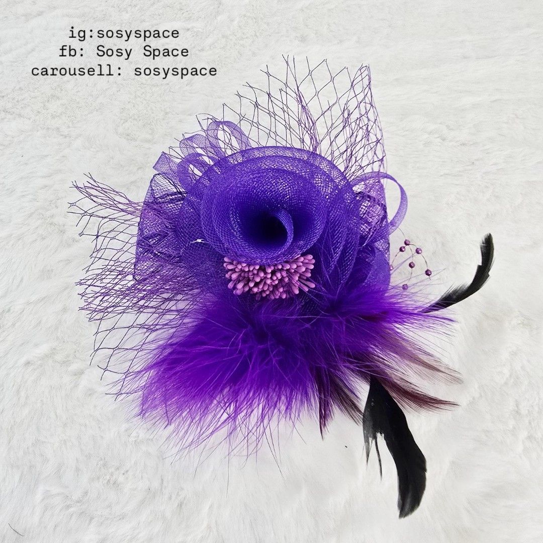 Fascinator Hat Clip Brooch 6 Pcs. Take All (Category: Hair Accessories) located in Lucena. Submitted by sosyspace (Listing ID 1470149992, Image 3). Description: FASCINATOR 01B2P89 Fascinator Hat/Brooch Clip Type Mesh, lace, ribbons, flowers, feathers 6 pcs: yellow, violet, maroon, purple, green (teal,emerald), green (light shades) Condition: PRELOVED has signs of use and of being stored Price: PHP 500 + HF + SF 🩵🩵🩵🩵🩵🩵 take all (Best Price A