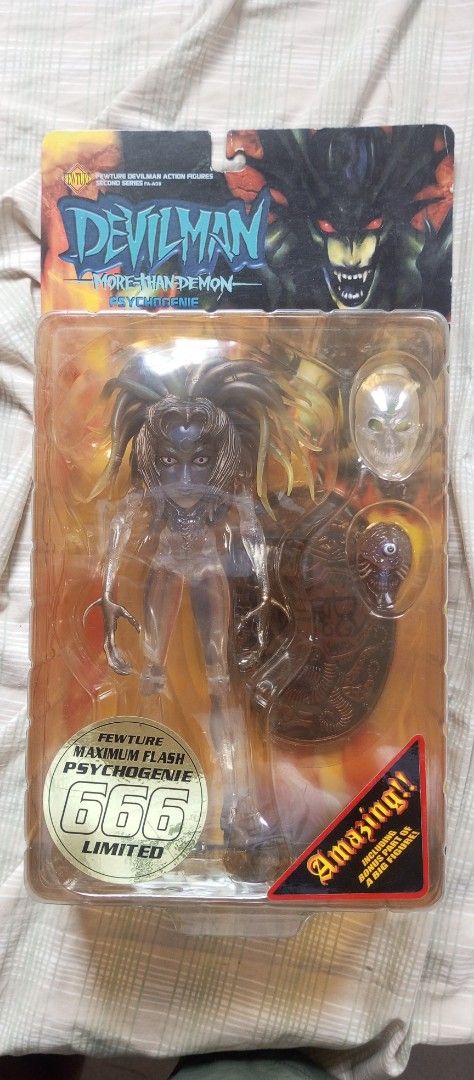 Fewture Devilman Psychogenie Action Figure Limited Edition 666 (Category: Figurines & Statues) located in Victorias. Submitted by tobylacua26871 (Listing ID 1470148868, Image 2). Description: - Item: Fewture Devilman Second Series FA-A03 Psychogenie (Maximum Flash Edition) - Rarity: Extremely limited to only 666 pieces worldwide, featuring the official gold sticker on the front - Condition: Brand new, factory sealed, and completely unopened packa