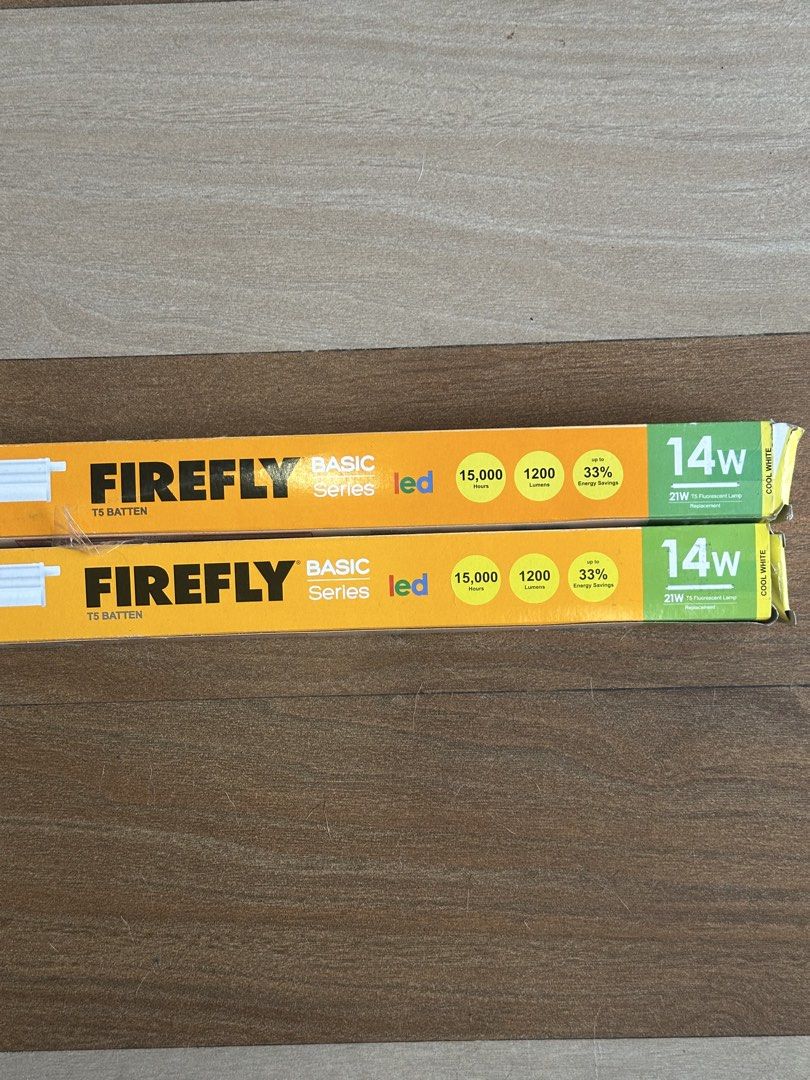 Firefly T5 LED Lamp - 14w - Cool White (Category: Lighting) located in Manila. Submitted by fuzzyeyebrows (Listing ID 1470244680, Image 1). Description: Condition: Brand new This is the cool white color (4000K) Please note that this is not warm white, not daylight. Tried to fit both lamps for my room’s cove lighting, size is too long. Returned the lamps to the box immediately. Price: 290/pc. / 580 for both .