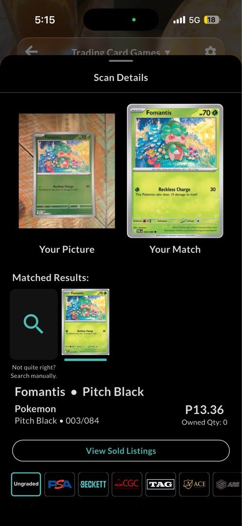Fomantis Pokemon Pitch Black Reverse Holo (Category: Raw Singles) located in Quezon City. Submitted by bananak1tchen (Listing ID 1470241338, Image 2). Description: RFS: Decluttering MOP: Bank Transfer MOD: J&T/SDD.