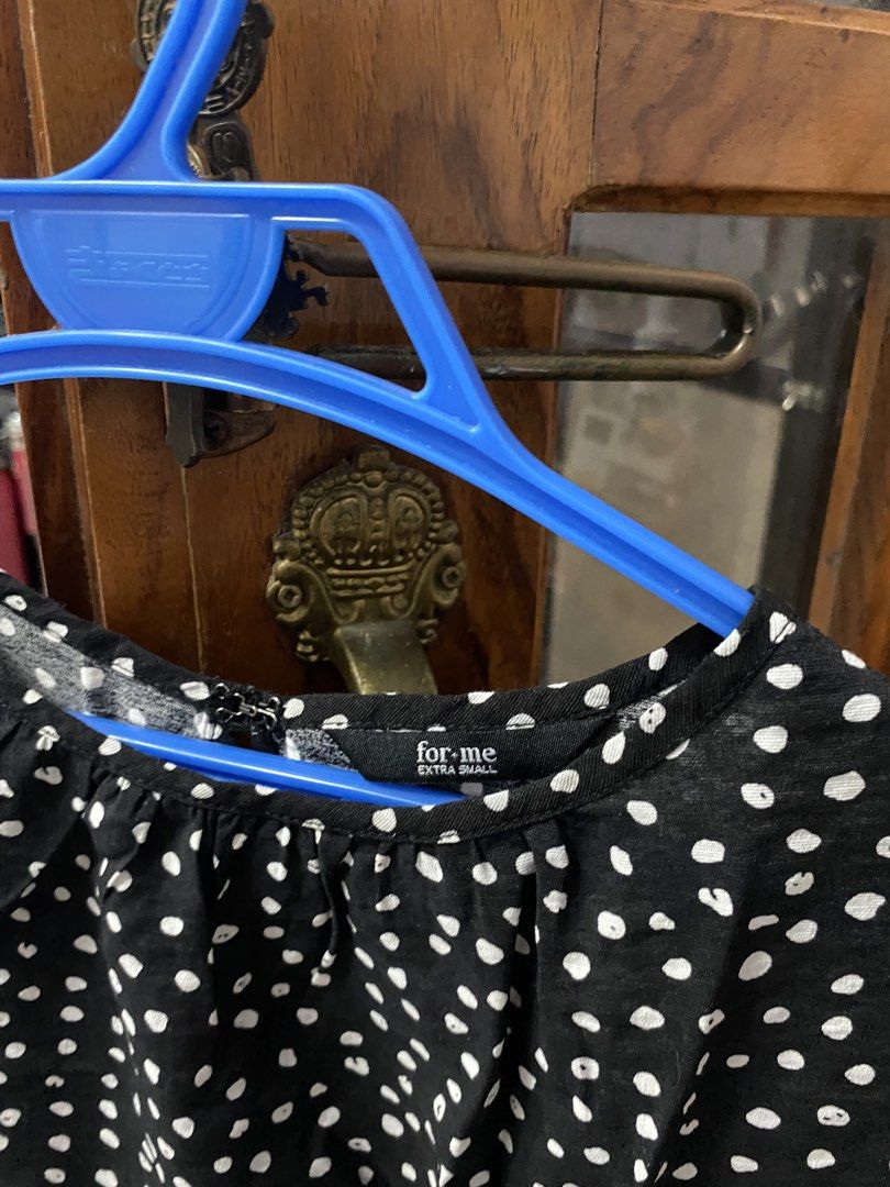 For Me Black and White Polka Dot Blouse Extra Small (Category: Blouses) located in Legazpi City. Submitted by Tfnymae (Listing ID 1470282822, Image 3). Description: ‼️SALE ‼️ - Brand: For Me - Size: Extra Small (XS) - Pattern: Black and white polka dot - Design: Short sleeves, round neckline with gentle gathers - Material: Lightweight and comfortable - Condition: Great staple piece - Best for: Casual daily wear, easily paired with jeans or skirts