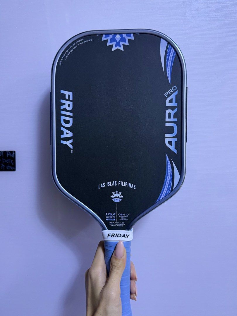 Friday Aura Pro Las Islas Filipinas (Perlas) (Category: Racket and Ball Sports) located in Manila. Submitted by aaizeel (Listing ID 1470322145, Image 2). Description: Friday Auro Pro Limited Edition Las Islas Filipinas (Perlas) - Bought at Gentle Pickle last October 10, 2026 (Guaranteed Authentic) - PPF since day one - Complete inclusions (box, cookie grips, paddle cover) - With tungsten weights - Used twice in OP - Lady owned - PHP11,000 (negoti