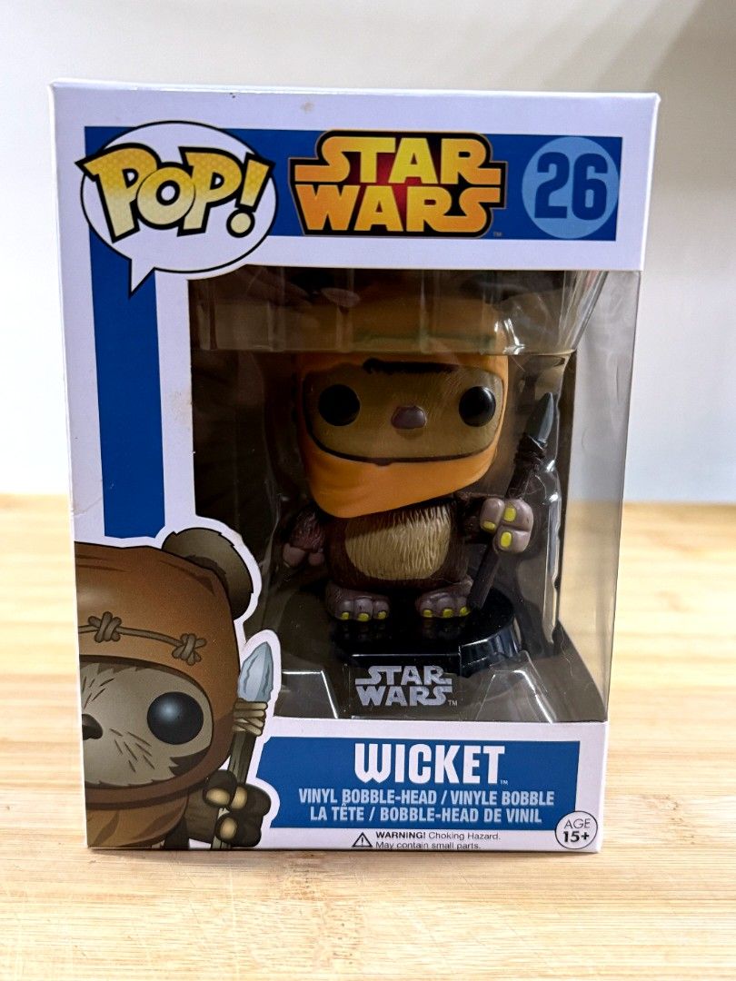 Funko Pop Star Wars Wicket Vinyl Bobble-Head #26 (Category: Designer & Blind Box Toys) located in Manila. Submitted by gian_ocampo (Listing ID 1470184055, Image 1). Description: Brand new & factory sealed! 🐻🌿 Official Funko Pop #26 — Wicket the Ewok from Star Wars: Return of the Jedi. Classic & super cute character! 100% authentic, no bootleg. Box is in great condition — crisp, no dents, no damage. Perfect for collectors, display, or as gift 🎁
