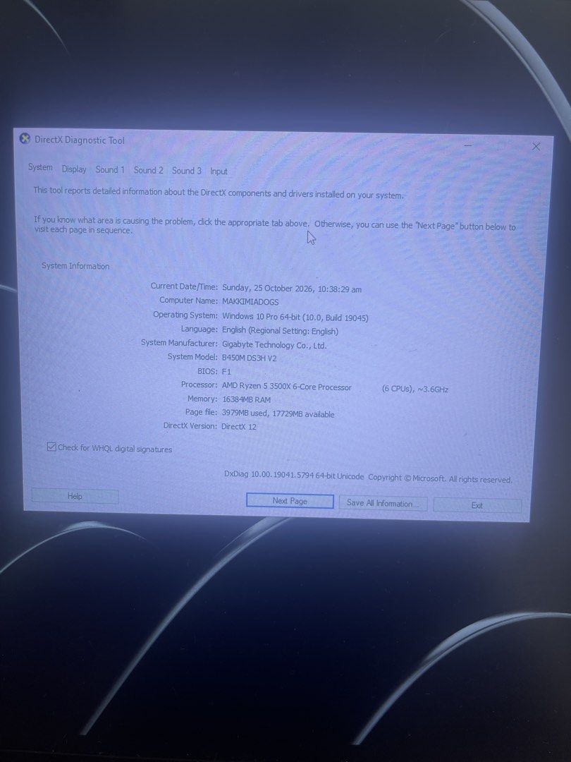 Gaming PC (Category: Desktops) located in Makati City. Submitted by ravferrer (Listing ID 1470186226, Image 2). Description: FOR SALE MY PERSONAL GAMING PC CPU: AMD RYZEN 5 3500X 3.60-4.10GHZ 6 CORE Mother Board: AM4 GIGABYTE B450M DS3H V2 GPU: Nvida Geforce RTX 3050 6GB RAM: KINGSTON HYPERX FURY RGB 16GB (DUAL) DDR4 3200 CL16 HX432C16FB3AK2/16 PSU: ACE POWER ULTRA 650W Bronze SSD PNY CS900 SSD 120GB 2.5"" SATA SSD7CS900-120-RB SSD 500 GB HDD WES