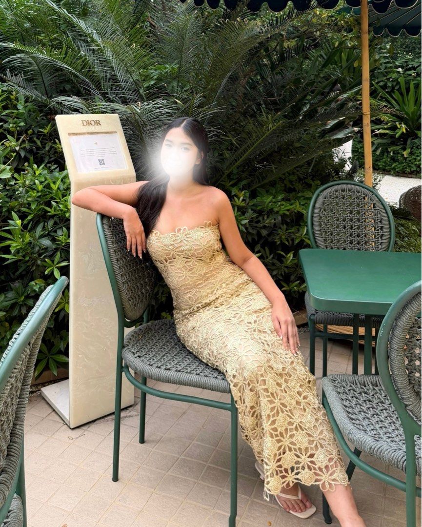 gold hollow texture long dress (Category: Dresses) located in Manila. Submitted by tbhchlo (Listing ID 1470164270, Image 1). Description: preloved clothes for sale ♡ once used, never abused! all pieces are looking for a new home. message me for more details or inquiries. meet-ups and deliveries via J&T or Lalamove are available. thank you!.